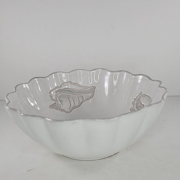 1970s Italian Majolica Palm Beach Style Seashell Embossed Serving Bowl Scalloped - Picture 4 of 8
